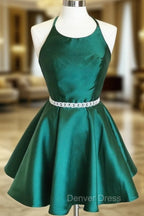 Backless Dark Green Short Prom Dresses, Short Dark Green Formal Homecoming Dresses