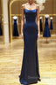Backless Dark Navy Blue Long Prom Dress, Dark Navy Blue Prom Graduation Prom Dresses