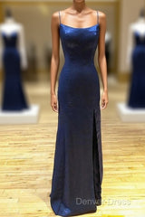Backless Dark Navy Blue Long Prom Dresses Evening Dresses