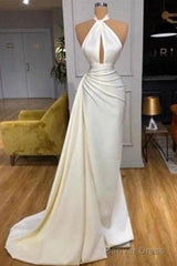 Backless Evening Dresses Mermaid Halter Floor Length Satin Long Turkey Dubai Saudi Arabic Evening Gown Prom Dresses