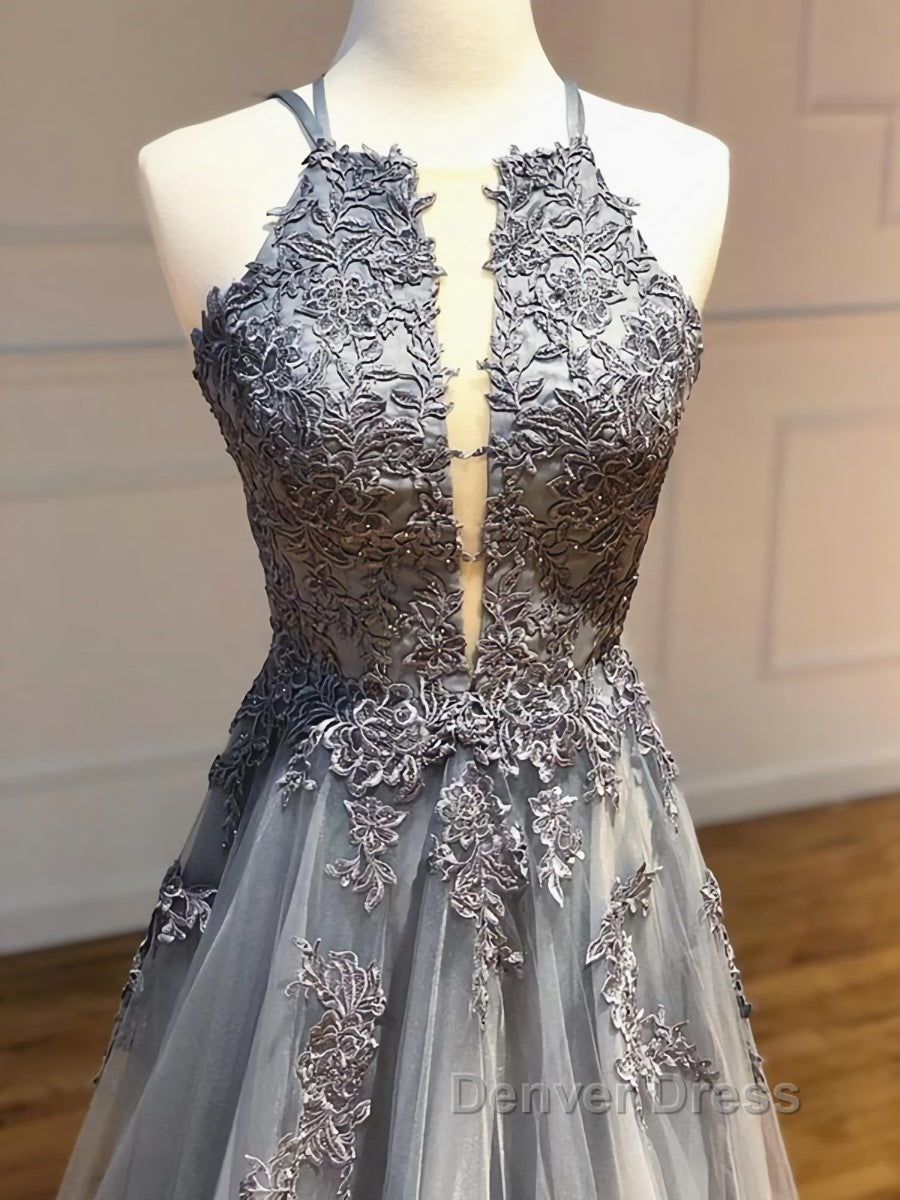 Backless Gray Lace Prom Dress, Backless Gray Lace Prom Graduation Dresses Secondary image