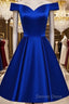 Backless Homecoming Dresses,Royal Blue Beaded A Line Satin Cocktail Dresses