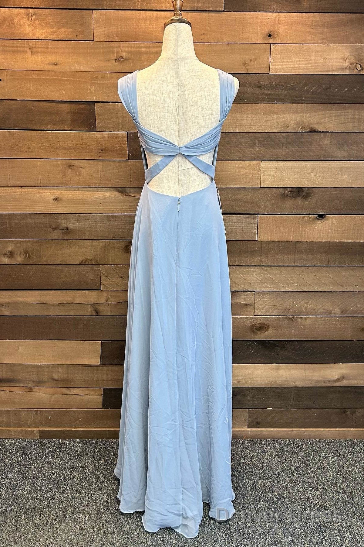 Backless Light Blue Chiffon Long Bridesmaid Dresses