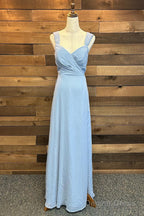 Backless Light Blue Chiffon Long Bridesmaid Dresses