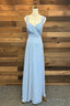 Backless Light Blue Chiffon Long Bridesmaid Dresses