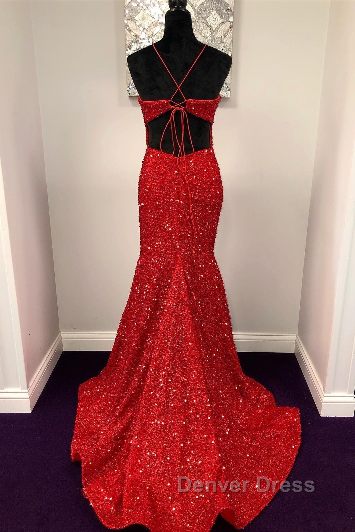 Backless Mermaid Burgundy Sequins Long Prom Dress, Mermaid Burgundy Prom Dress, Burgundy Prom Dresses Secondary image