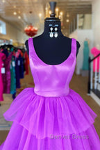 Backless Purple High Low Prom Dress, Open Back Purple High Low Prom Dresses