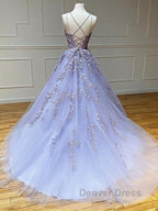 Backless Purple Lace Prom Dress, Open Back Purple Lace Prom Dresses