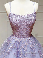 Backless Purple Lace Prom Dress, Open Back Purple Lace Prom Dresses
