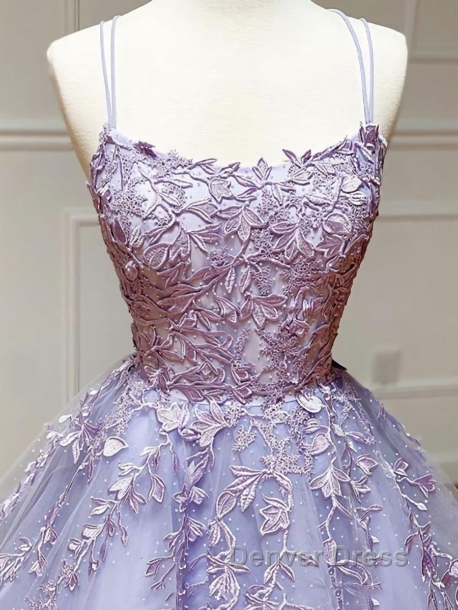 Backless Purple Lace Prom Dress, Open Back Purple Lace Prom Dresses