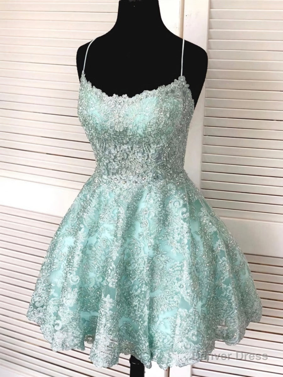 Backless Short Mint Green Lace Prom with Straps,Graduation Homecoming Dresses Main image