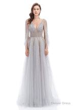 Backless V Neck Sequins Rhinestone Floor Length Prom Dresses