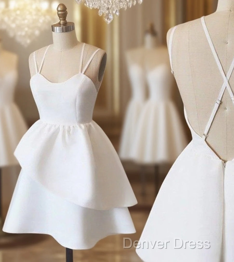 Backless White Homecoming Dress, White Prom Dresses Main image