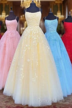 Backless Yellow Pink Blue Red Burgundy Lace Prom Dress, Backless Lace Prom Bridesmaid Dresses