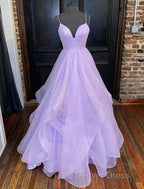 Ball Gowns A Line Prom Dress Sparkle & Shine Dresses Prom Floor Length Sleeveless Sweetheart Tulle Backless With Pleats Ruffles