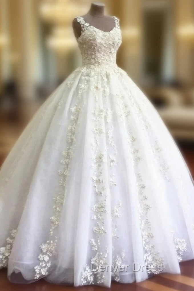 Ball Gowns Appliques Flower Long Tulle Bridal Wedding Dresses
