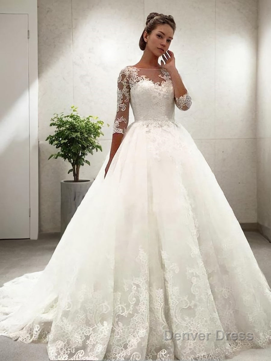 Ball Gowns Bateau Court Train Tulle Wedding Dresses