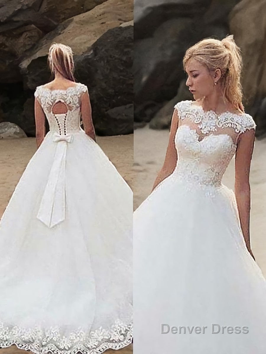 Ball Gown Bateau Court Train Tulle Wedding Dresses With Belt/Sash