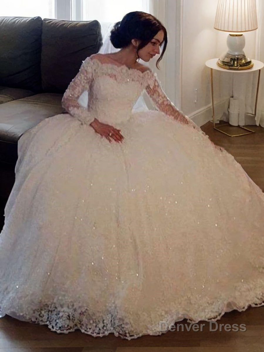 Ball Gowns Bateau Floor Length Lace Wedding Dresses Main image