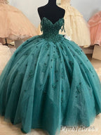 Ball Gown Beaded Green  Quinceanera Dress Spaghetti Straps Graduation Dresses