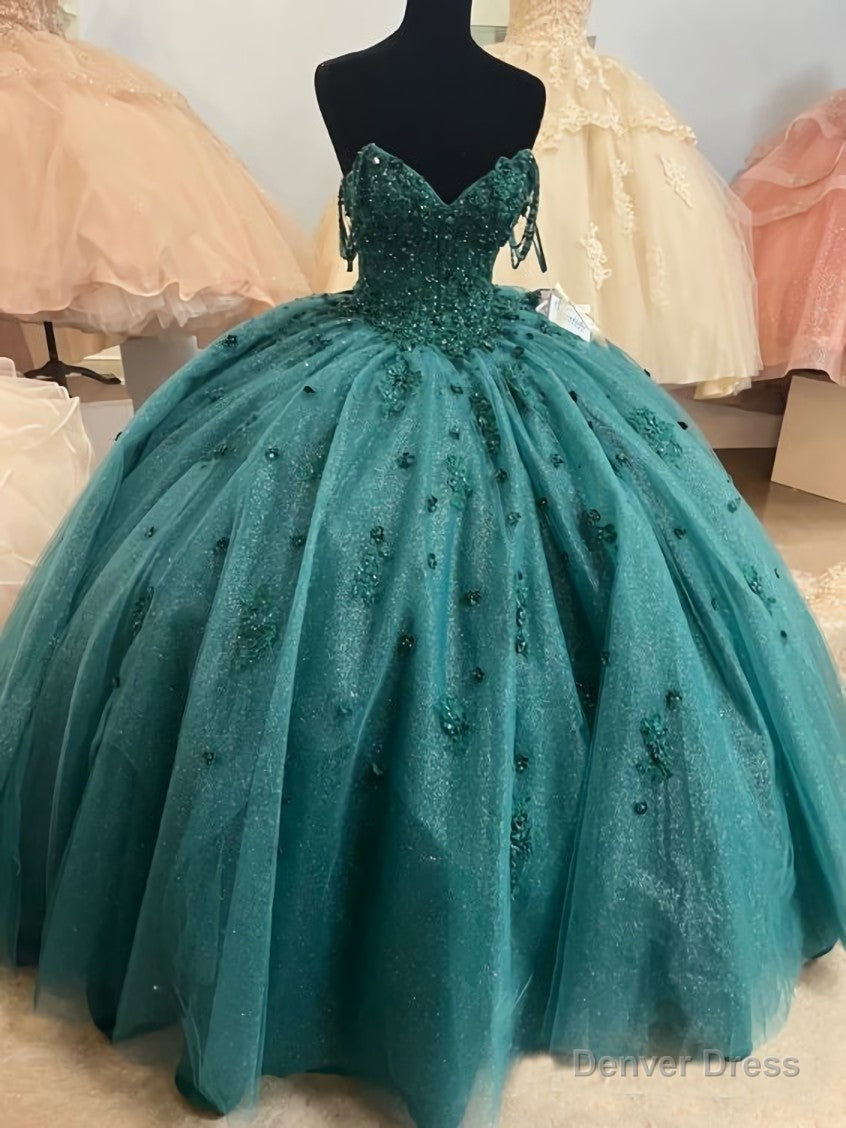 Ball Gown Beaded Quinceanera Dress Spaghetti Straps Emerald Green Quince Dress Secondary image