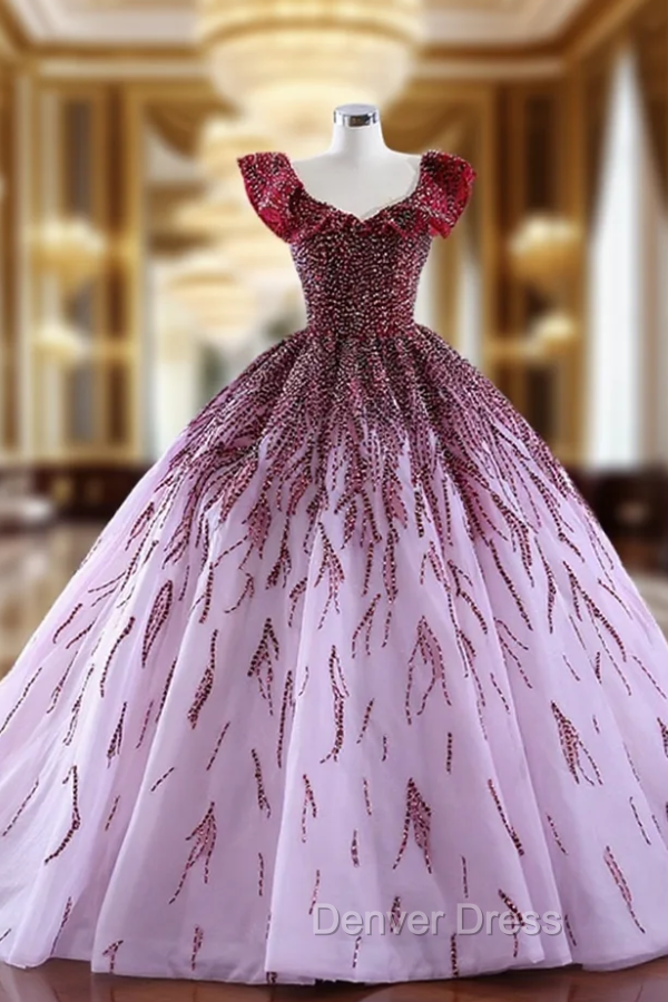 Ball Gown Beading V-neck Prom Dresses Main image