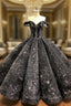 Ball Gown Black Sequins Off the Shoulder Appliques Prom Dresses