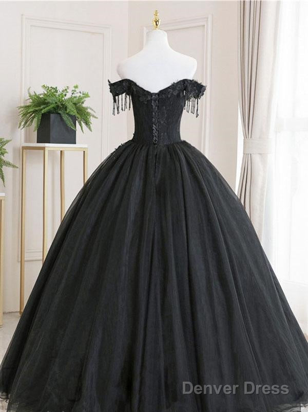 Ball Gown Black Tulle Off The Shoulder Prom Dress Evening Dress