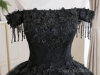 Ball Gown Black Tulle Off The Shoulder Prom Dress Evening Dress