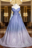 Ball Gown Blue Off the Shoulder Bow Prom Dresses