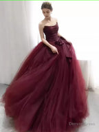 Ball Gowns Burgundy Strapless Prom Dress