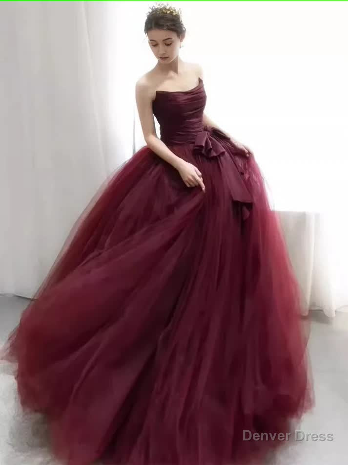 Ball Gowns Burgundy Strapless Prom Dress