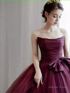 Ball Gowns Burgundy Strapless Prom Dress