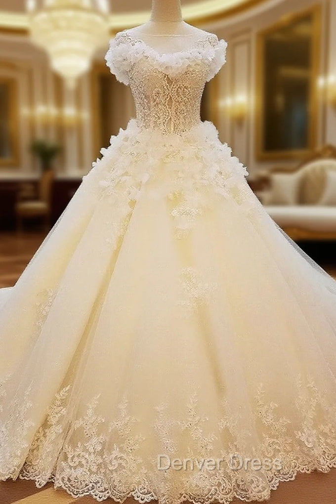 Ball Gown Corset Back Lace Appliques Wedding Gowns