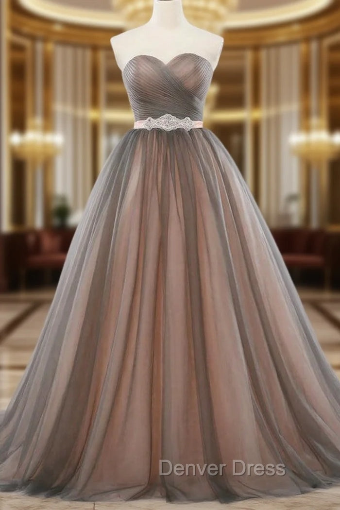 Ball Gowns Gray Tulle Sweetheart With Beading Wedding Dresses