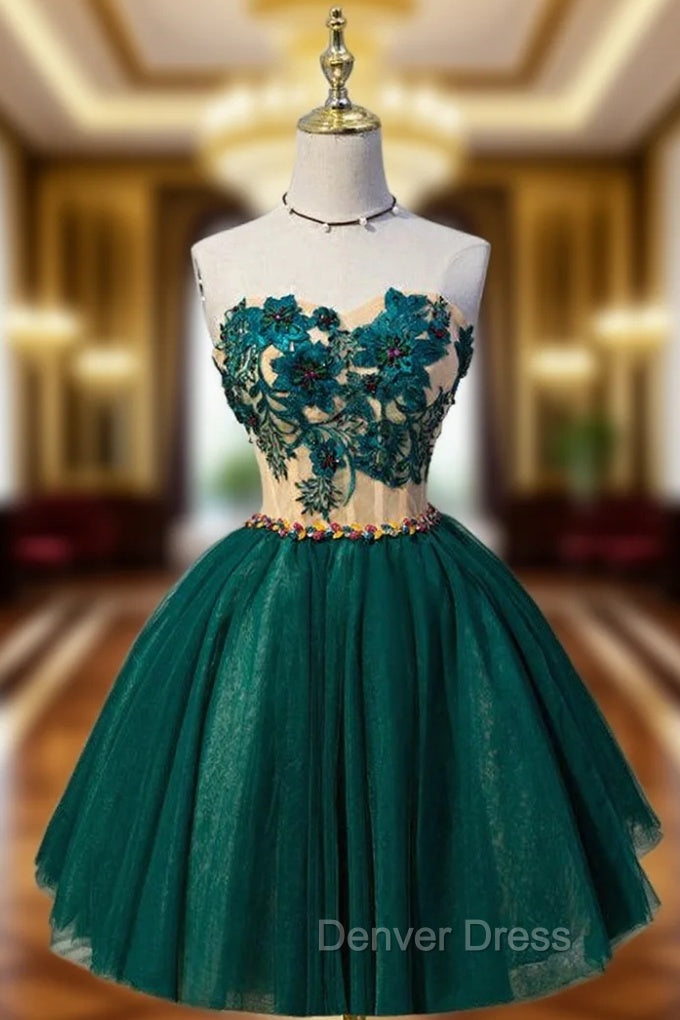 Ball Gown Green Sweetheart Tulle Lace Up Homecoming Dresses Main image