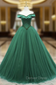 Ball Gown Green Tulle Off the Shoulder Beading Prom Dresses