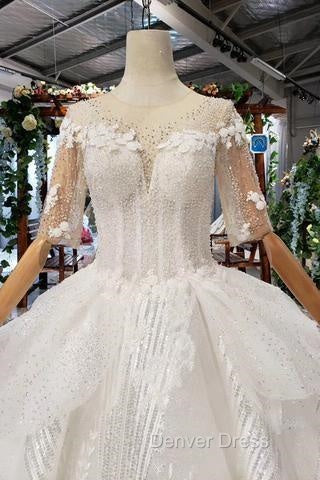 Ball Gown Half Sleeves Lace Bridal Dresses With Sequins, Princess Long Wedding Dresses Secondary image