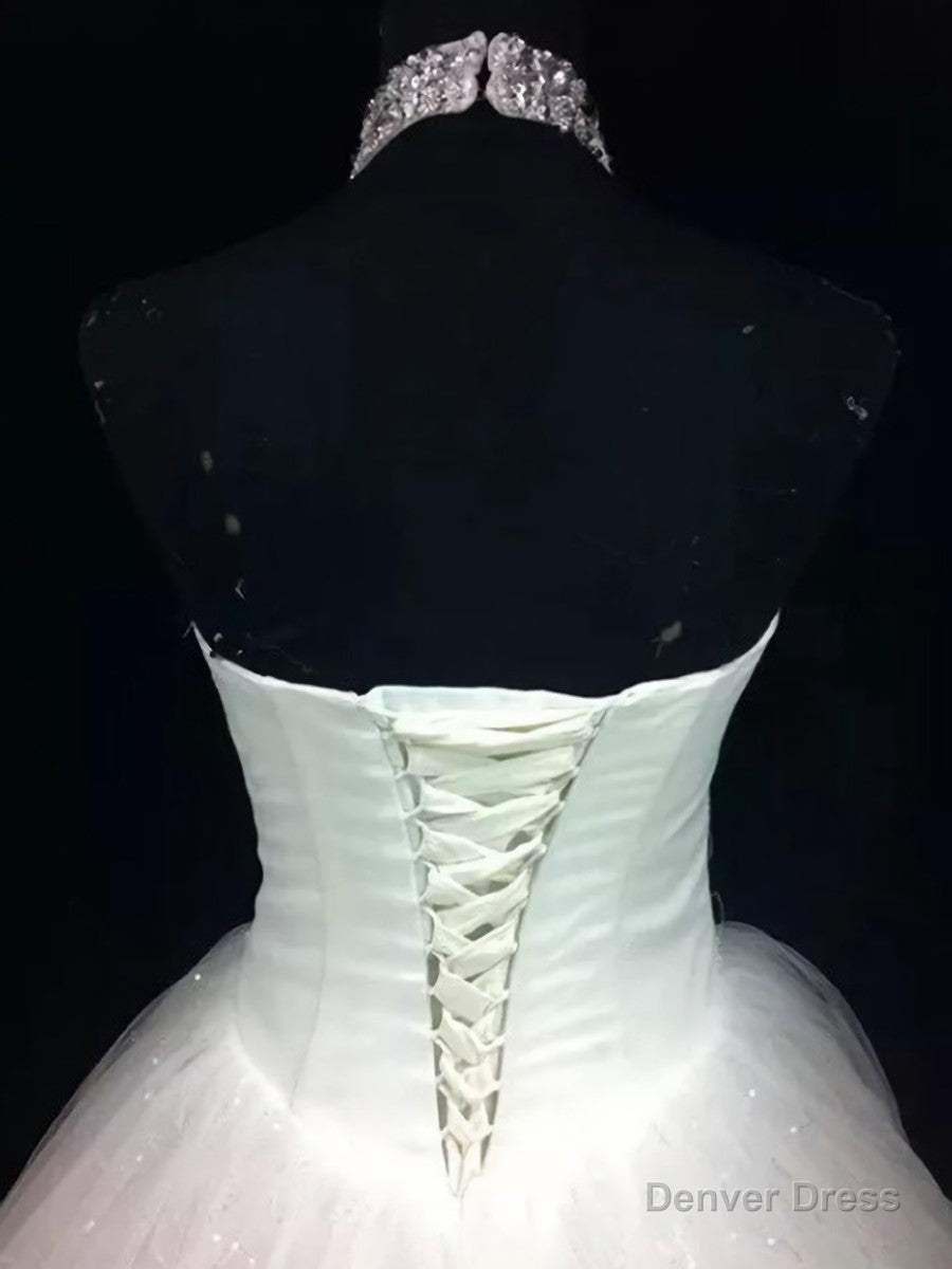 Ball Gowns Halter Beading Floor Length Tulle Wedding Dresses