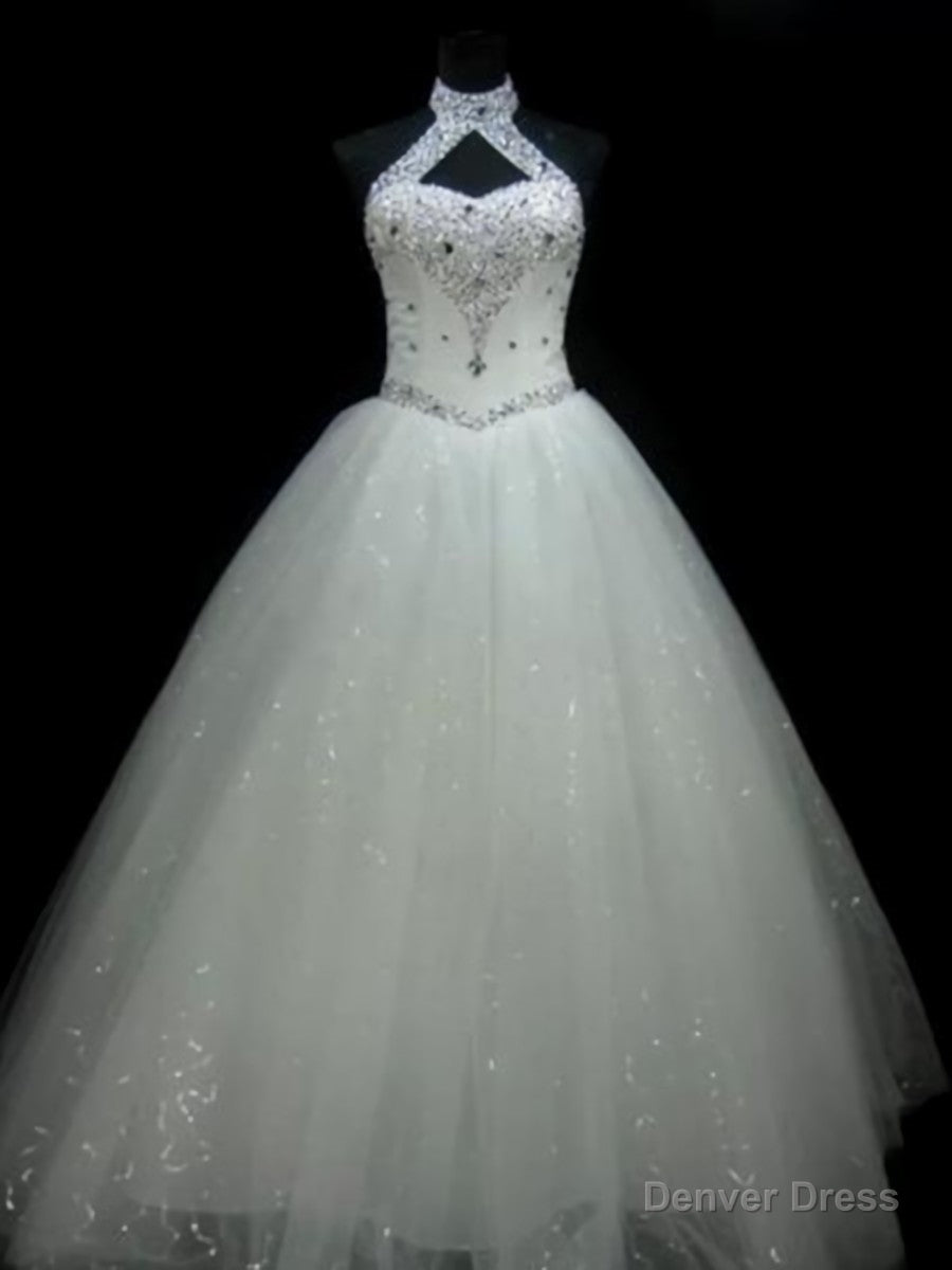 Ball-Gown Halter Beading Floor-Length Tulle Wedding Dress Main image