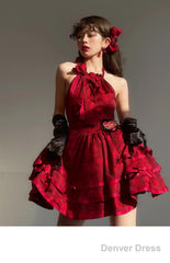 Ball Gown Halter Dark Red Christmas Dress Birthday Dresses Birthday Outfits