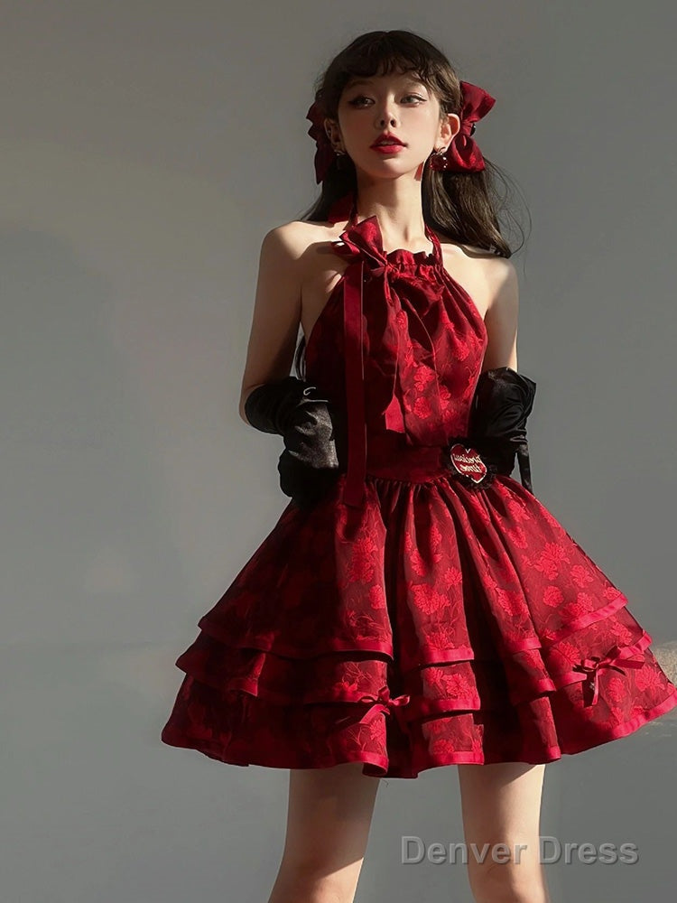 Ball Gowns Halter Dark Red Christmas Dress Birthday Dresses Birthday Outfits