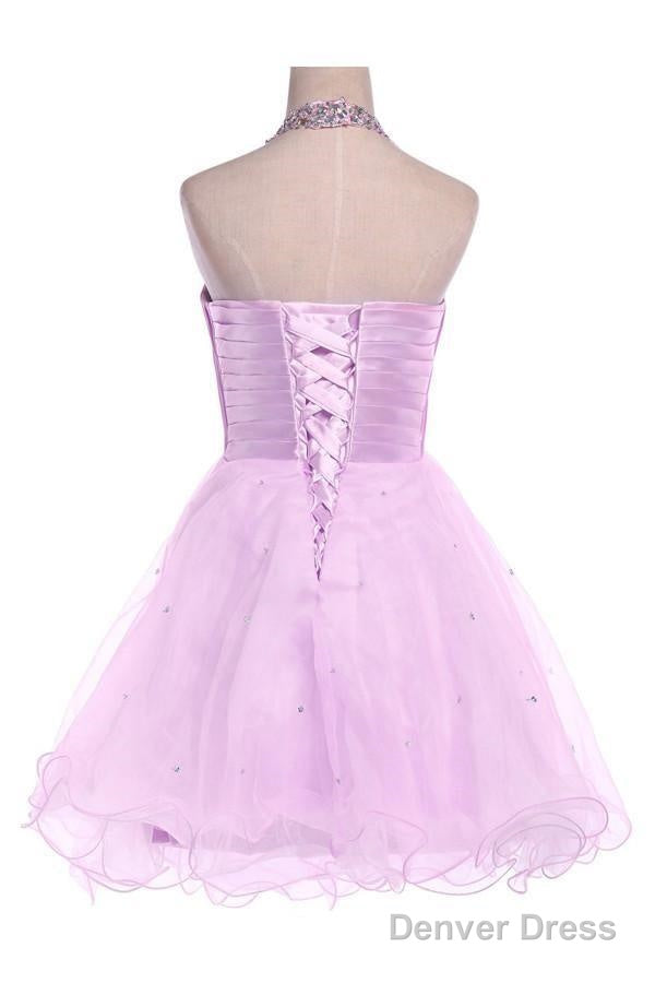 Ball Gowns Halter Knee Length Satin Tulle Homecoming Dresses With Beading