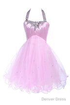 Ball Gowns Halter Knee Length Satin Tulle Homecoming Dresses With Beading