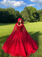 Ball Gowns Lace Off The Shoulder Red Quinceanera Dresses