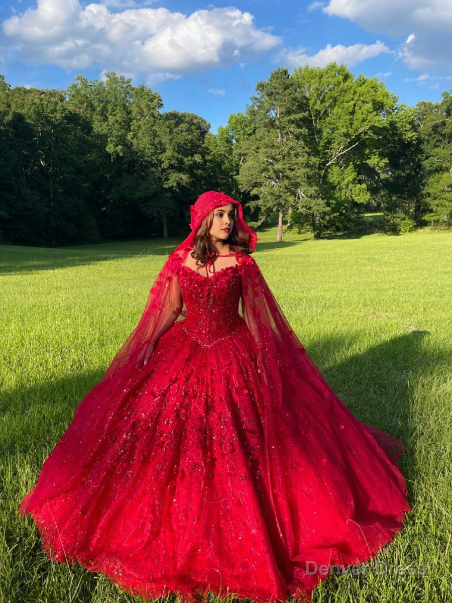 Ball Gowns Lace Off The Shoulder Red Quinceanera Dresses