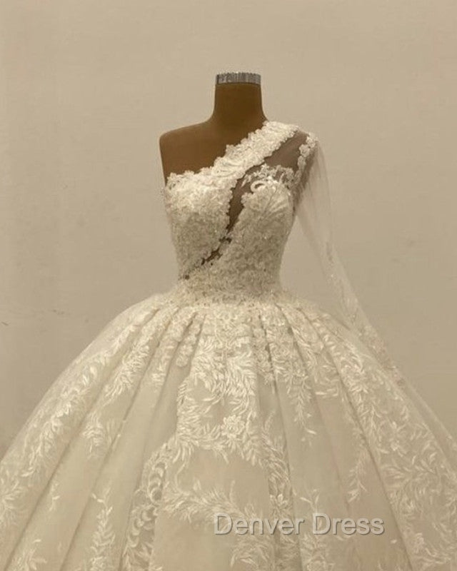 Ball Gowns Lace Wedding Dresses One Shoulder