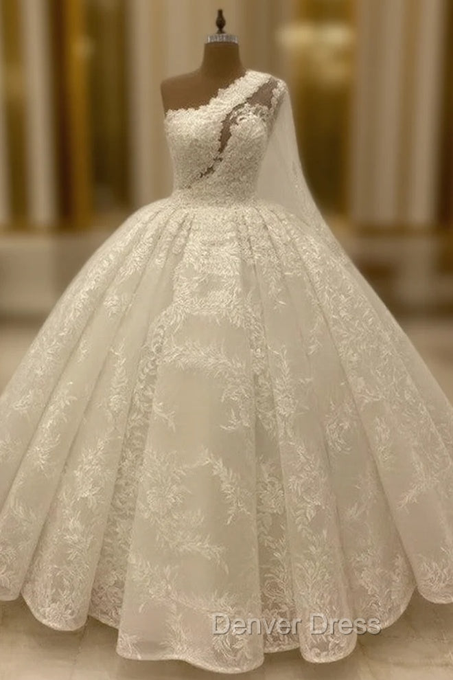 Ball Gowns Lace Wedding Dresses One Shoulder