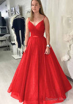 Ball Gown Long/Floor-Length Sparkling Tulle Prom Dresses With Pleated