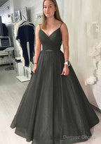 Ball Gown Long/Floor-Length Sparkling Tulle Prom Dresses With Pleated